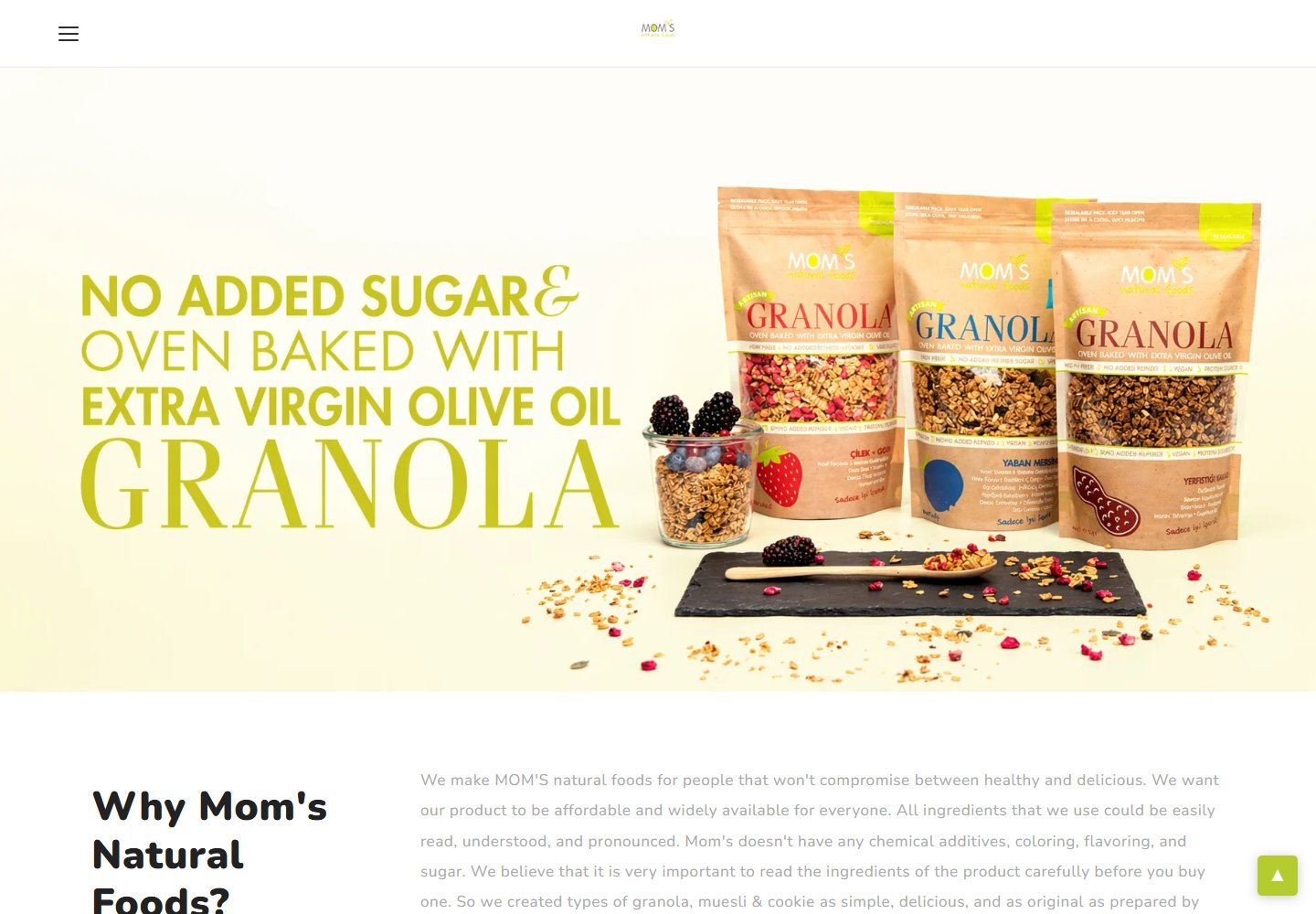 Moms Natural Foods website screenshot